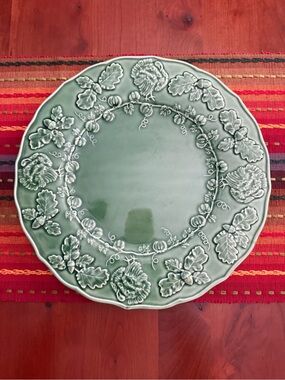 Bordallo Pinheiro Turkey Green Embossed Ceramic platter.